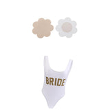 Maxbell Bride Letters Print Swimsuit Costume One-Piece Wedding Party Swimwear L 10 Pairs Satin Petal Breast Covers Breast Pads - Aladdin Shoppers