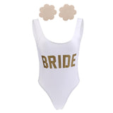 Maxbell Bride Letters Print Swimsuit Costume One-Piece Wedding Party Swimwear L 10 Pairs Satin Petal Breast Covers Breast Pads - Aladdin Shoppers