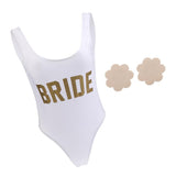 Maxbell Bride Letters Print Swimsuit Costume One-Piece Wedding Party Swimwear L 10 Pairs Satin Petal Breast Covers Breast Pads - Aladdin Shoppers