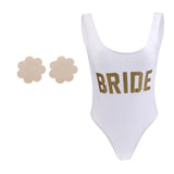 Maxbell Bride Letters Print Swimsuit Costume One-Piece Wedding Party Swimwear L 10 Pairs Satin Petal Breast Covers Breast Pads - Aladdin Shoppers
