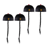 Maxbell 4 Piece Adult Men Black Chinese Oriental Cap with Ponytail Party Costume Hat