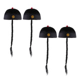 Maxbell 4 Piece Adult Men Black Chinese Oriental Cap with Ponytail Party Costume Hat