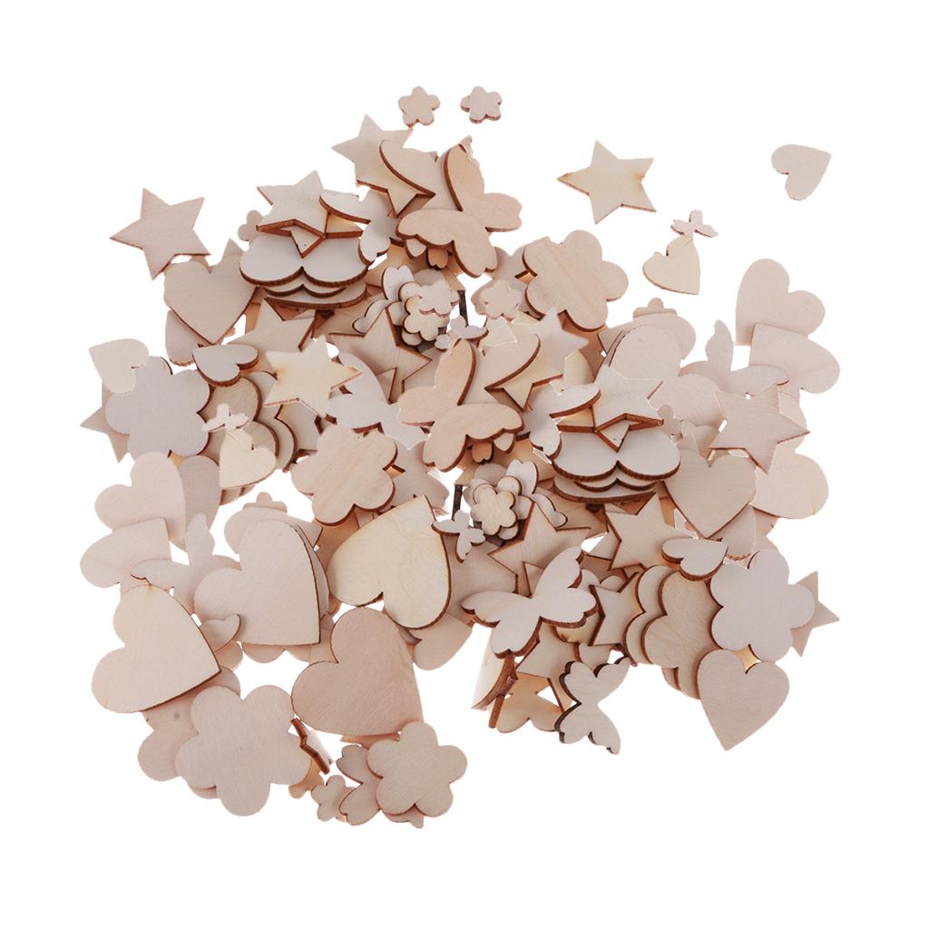 Maxbell Maxbell 200 Pieces Assorted Natural Cut Wooden Shapes Embellishment DIY Craft