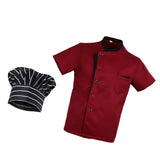 Maxbell Unisex Red Chef Jacket Coat Short Sleeves Shirt Hat Hotel Kitchen Uniform M