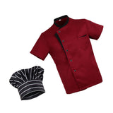 Maxbell Unisex Red Chef Jacket Coat Short Sleeves Shirt Hat Hotel Kitchen Uniform M