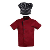 Maxbell Unisex Red Chef Jacket Coat Short Sleeves Shirt Hat Hotel Kitchen Uniform M