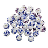 Maxbell 40Pcs Purple+ Blue Flower Ceramic Charms Porcelain DIY Loose Spacer Beads