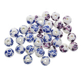 Maxbell 40Pcs Purple+ Blue Flower Ceramic Charms Porcelain DIY Loose Spacer Beads