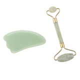 Maxbell Double Heads Natural Jade Stone Massage Roller Gua Sha Scraping Board Set