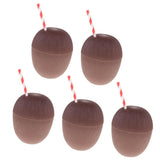 Maxbell 5 Pieces Plastic Coconut Drink Cup Straw Hawaiian Beach Luau Party Tableware