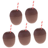 Maxbell 5 Pieces Plastic Coconut Drink Cup Straw Hawaiian Beach Luau Party Tableware