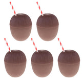 Maxbell 5 Pieces Plastic Coconut Drink Cup Straw Hawaiian Beach Luau Party Tableware
