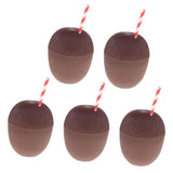 Maxbell 5 Pieces Plastic Coconut Drink Cup Straw Hawaiian Beach Luau Party Tableware