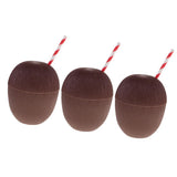Maxbell 3 Pieces Plastic Fruit Coconut Drink Cup Straw Hawaiian Luau Tropical Party