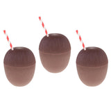 Maxbell 3 Pieces Plastic Fruit Coconut Drink Cup Straw Hawaiian Luau Tropical Party
