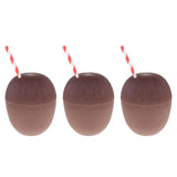 Maxbell 3 Pieces Plastic Fruit Coconut Drink Cup Straw Hawaiian Luau Tropical Party
