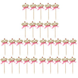 Maxbell 30 Pieces Pretty Crown Cake Topper Food Picks with Ribbon Pink and Gold