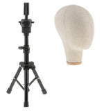 Maxbell Cork Canvas Block Mannequin Model Head Wigs Making Display with Tripod Stand