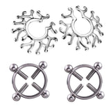 Maxbell 2 Pairs Fake Nipplering Non-piercing Steel Adjustable Screw Flower Ring