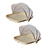 Maxbell Bamboo Tent Basket Serving Food Outdoor Picnic Pop Up Mesh Net Cover L + S