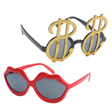 Maxbell 2xNovelty Gold US Dollar Sunglasses Red Lips Eye Glasses Funny Costume Party