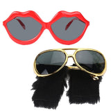 Maxbell 2 Novelty Red Lips Sunglasses Beard Glasses 70s Disco Costume