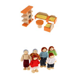 Maxbell Kids Pretend Role Play Wooden Toy Dollhouse Furniture + Family Members Set
