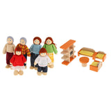 Maxbell Kids Pretend Role Play Wooden Toy Dollhouse Furniture + Family Members Set