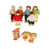 Maxbell Kids Pretend Role Play Wooden Toy Dollhouse Furniture + Family Members Set