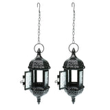 Maxbell 2x Iron Chain Hanging Glass Candlestick Candle Holder Lantern Lamp Black