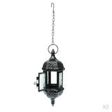 Maxbell 2x Iron Chain Hanging Glass Candlestick Candle Holder Lantern Lamp Black