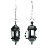Maxbell 2x Iron Chain Hanging Glass Candlestick Candle Holder Lantern Lamp Black