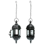 Maxbell 2x Iron Chain Hanging Glass Candlestick Candle Holder Lantern Lamp Black