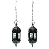 Maxbell 2x Iron Chain Hanging Glass Candlestick Candle Holder Lantern Lamp Black
