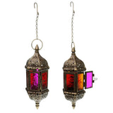 Maxbell 2x Iron Chain Hanging Glass Candlestick Candle Holder Lantern Lamp Brown