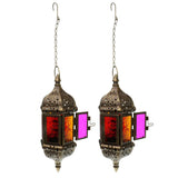 Maxbell 2x Iron Chain Hanging Glass Candlestick Candle Holder Lantern Lamp Brown