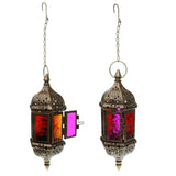 Maxbell 2x Iron Chain Hanging Glass Candlestick Candle Holder Lantern Lamp Brown