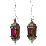 Maxbell 2x Iron Chain Hanging Glass Candlestick Candle Holder Lantern Lamp Brown