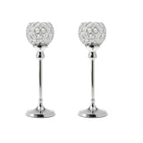Maxbell 2pcs 35cm Globe Pillar Candle Holder Wedding Banquet Centerpiece Silver