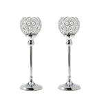 Maxbell 2pcs 35cm Globe Pillar Candle Holder Wedding Banquet Centerpiece Silver
