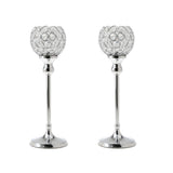 Maxbell 2pcs 35cm Globe Pillar Candle Holder Wedding Banquet Centerpiece Silver