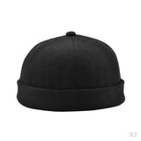 Maxbell 2 Pieces Retro Eaves Flange Landlord Biker Caps Fashion Docker Beanie Black