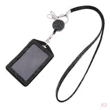 Maxbell 2Pcs Rhinestone Lanyard with Retractable Reel Vertical ID Badge Holder Black