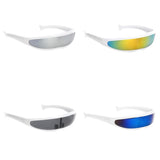 Maxbell 4 Piece Futuristic Narrow Cyclops Color Mirrored Lens Visor Sunglasses Party