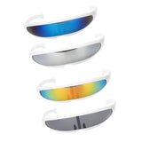 Maxbell 4 Piece Futuristic Narrow Cyclops Color Mirrored Lens Visor Sunglasses Party