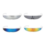 Maxbell 4 Piece Futuristic Narrow Cyclops Color Mirrored Lens Visor Sunglasses Party