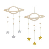 Maxbell 2Pcs Nordic Planet Star Kids Room Nursery Wood Wall Hanging Home Decor