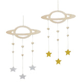 Maxbell 2Pcs Nordic Planet Star Kids Room Nursery Wood Wall Hanging Home Decor