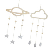 Maxbell 2Pcs Nordic Planet Cloud Raindrop Star Kid Room Wood Wall Hanging Home Decor