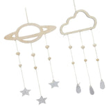 Maxbell 2Pcs Nordic Planet Cloud Raindrop Star Kid Room Wood Wall Hanging Home Decor